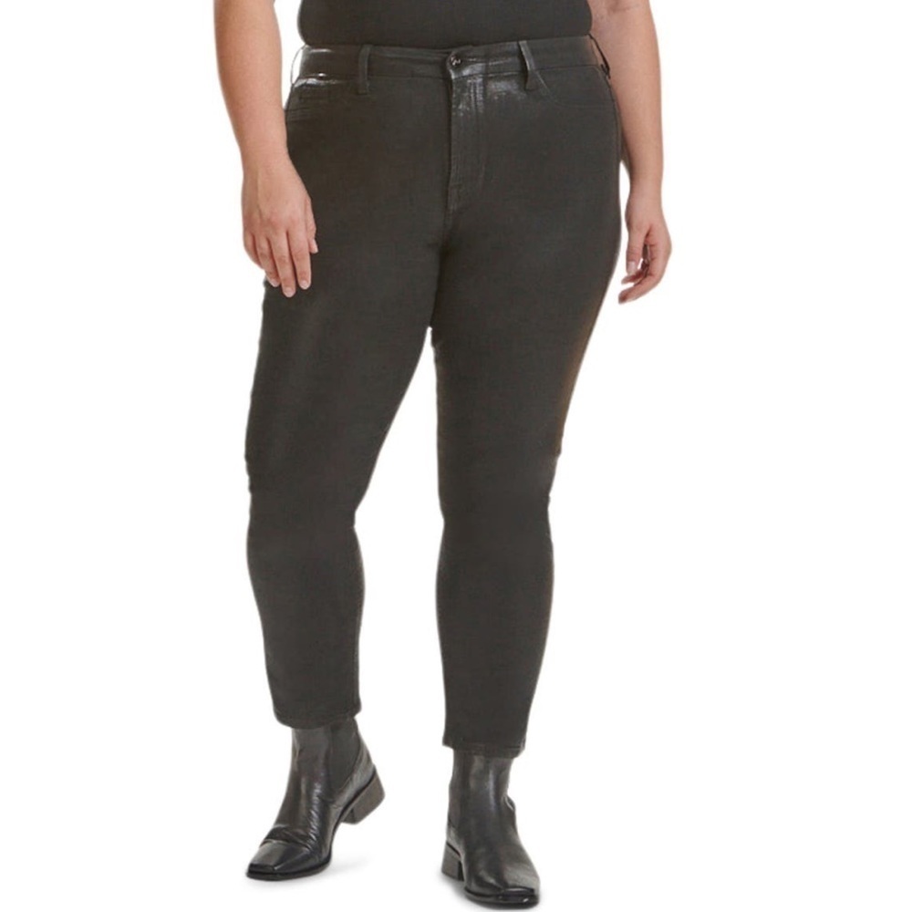 NWT Jen7 7 For All Mankind High Rise Ankle Straight Coated Black Jeans